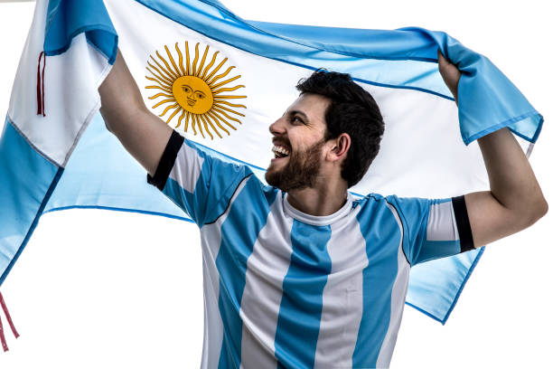 istock Argentinian athlete / fan celebrating on white background 863850768