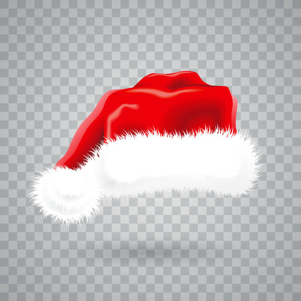 聖誕插畫與紅色透明背景上聖誕老人的帽子。孤立的  向量物件。 - santa hat 幅插畫檔、美工圖案、卡通及圖標
