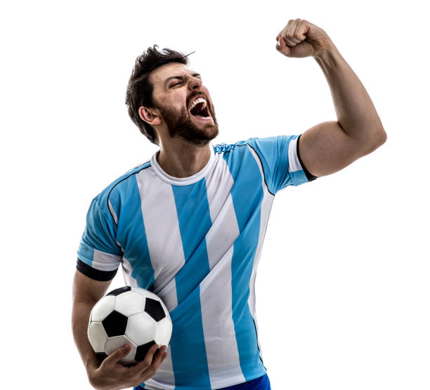 istock Argentinian athlete / fan celebrating on white background 863860066