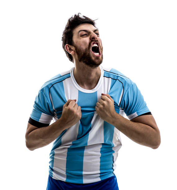 istock Argentinian athlete / fan celebrating on white background 863861478