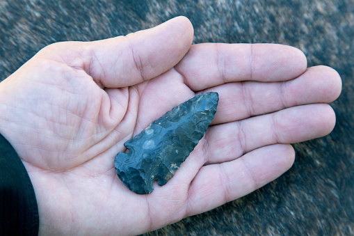 American Indian Arrowhead/Spear Point Artifact in Palm of Hand