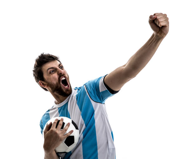 istock Argentinian athlete / fan celebrating on white background 863867350