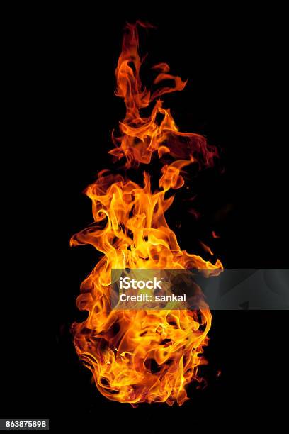 Burning Flame Isolated On Black Stock Photo - Download Image Now - Flame, Fire - Natural Phenomenon, Black Background