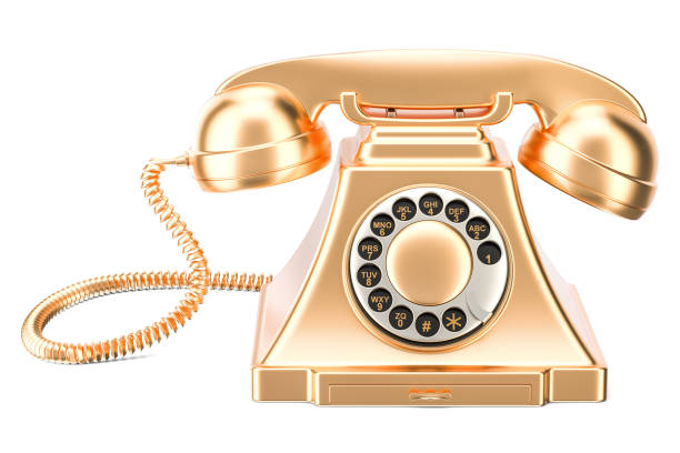 Golden retro phone, 3D rendering isolated on white background
