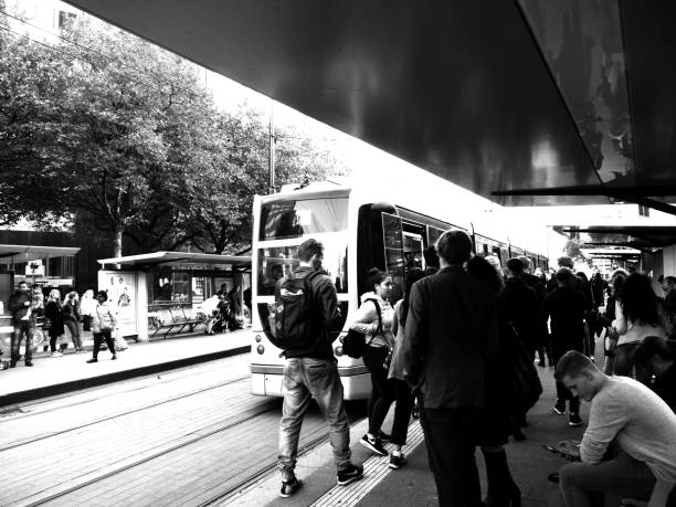 Modern architecture railway station metal platform structure.