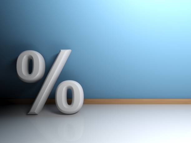 istock Percentage symbol leaning at a blue wall - 3D rendering 863880576