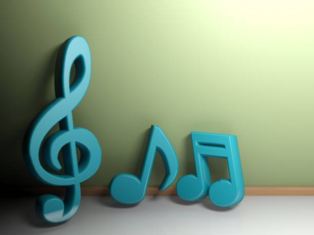 istock Musical symbols at green wall - 3D rendering 863881008