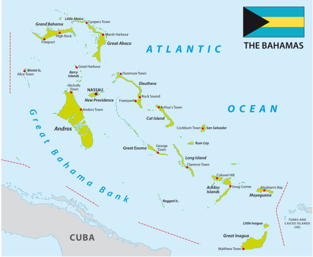 ilustrações, clipart, desenhos animados e ícones de o mapa de bahamas com bandeira - eleuthera island