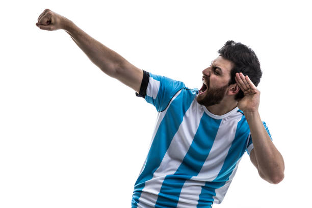 istock Argentinian athlete / fan celebrating on white background 863886970