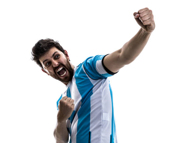 istock Argentinian athlete / fan celebrating on white background 863886984