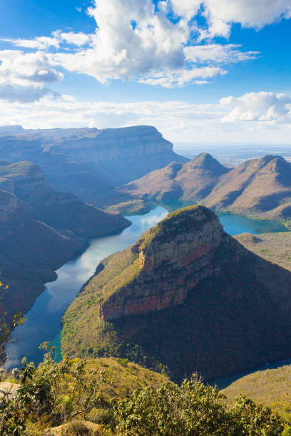 Lake near the Three Rondavels, from Blyde River Canyon, South Africa. Famous landmark. African panorama
