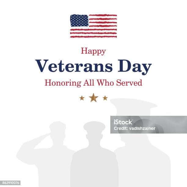 Happy Veterans Day Greeting Card With Usa Flag And Soldier On Background National American Holiday Event Flat Vector Illustration Eps10 Stock Illustration - Download Image Now