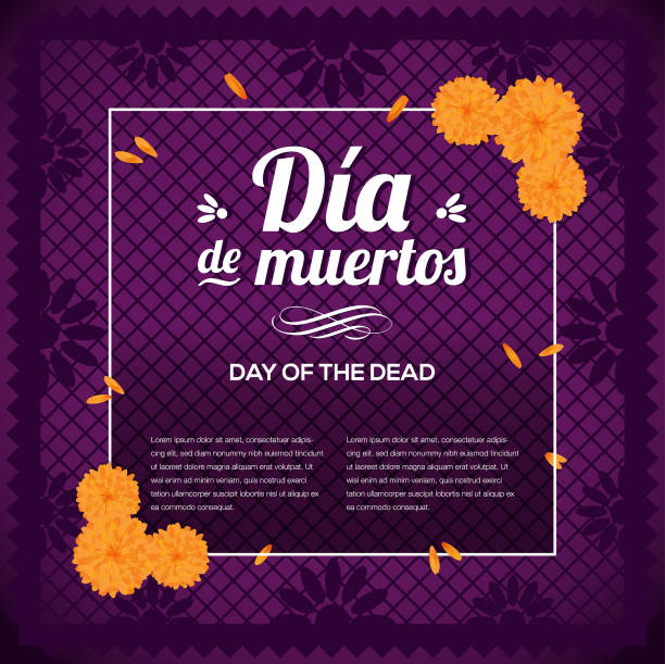 ilustraciones, imágenes clip art, dibujos animados e iconos de stock de composición púrpura día de muertos (día de la muerte en español) - espacio de copia - dia de muertos