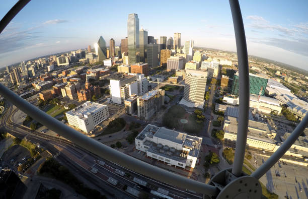 istock Dallas skyline with tower crane in foreground and fisheye effect 863925264