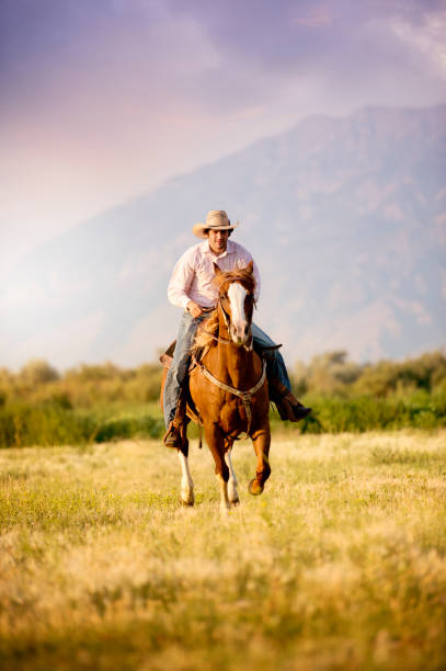 istock Lone Cowboy Riding In A Meadow In The Early Evening Light 863925400