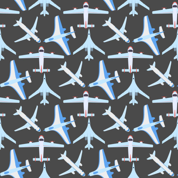 istock Vector airplane illustration top view and aircraft transportation travel way design journey seamless pattern 863930190