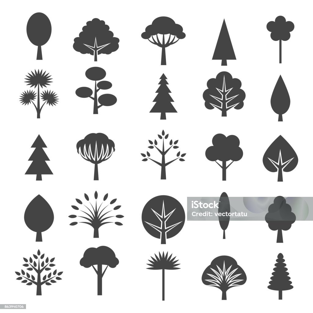 Icônes d’arbre isolés sur fond blanc - clipart vectoriel de Arbre libre de droits