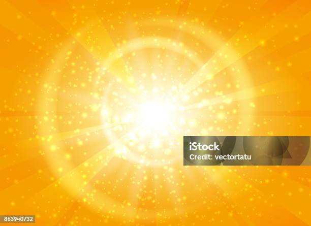 Yellow Starburst Background With Sparkles Stock Illustration - Download Image Now - Backgrounds, Yellow, Vitality