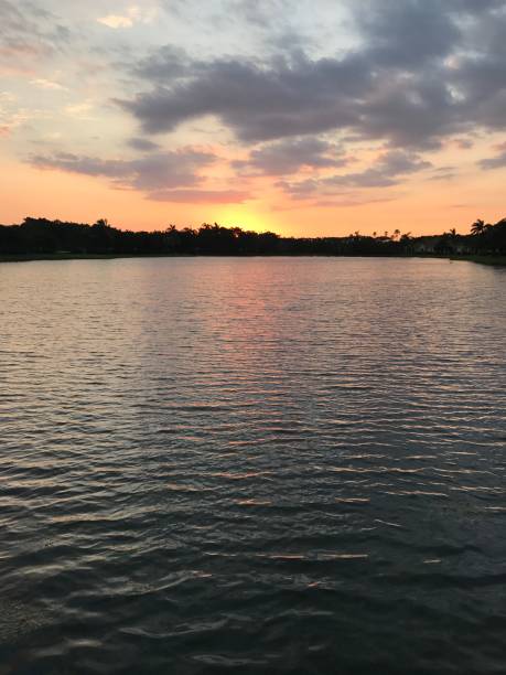 夕暮れの湖の上に - lake sunset lake dusk water ストックフォトと画像