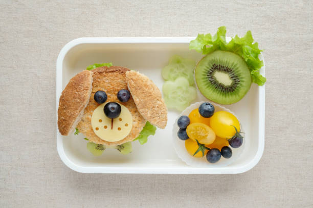 犬サンドイッチ弁当、子供のための食の芸術を楽しみ - school lunch ストックフォト�と画像