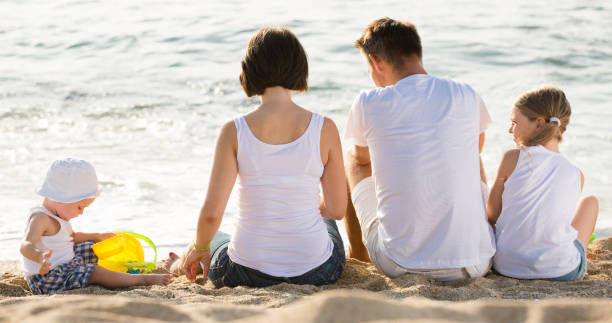 istock Glad parents and kids sitting with back forward 863961532