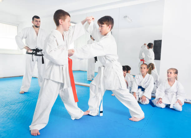 istock Pair of boys practicing new karate moves 863963834