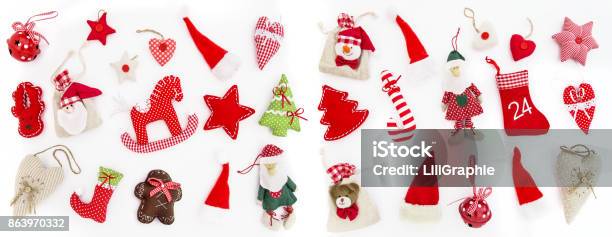 Christmas Decoration White Background Holidays Stock Photo - Download Image Now - Christmas, Cut Out, Art