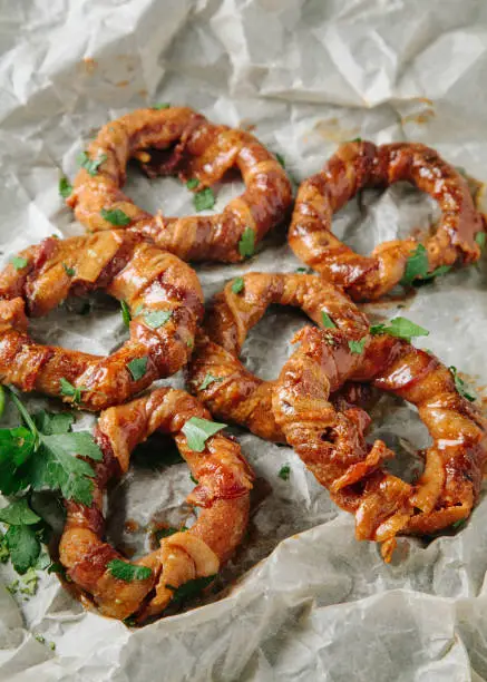 Bacon wrapped onion rings