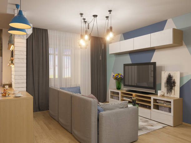 istock 3d illustration living room interior design. Modern studio apart 863972942