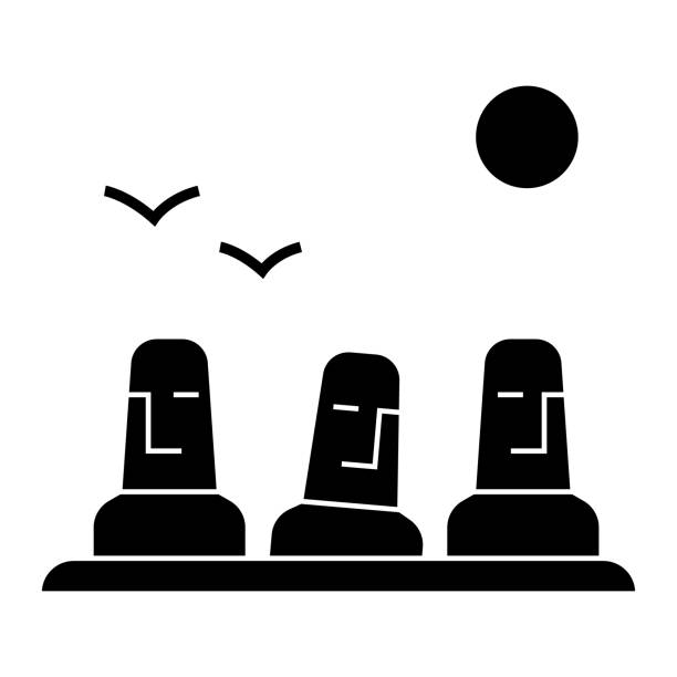 illustrations, cliparts, dessins animés et icônes de monolithe, mégalithes, icône de pâques de terres, vector illustration, inscrivez-vous sur fond isolé - moai statue