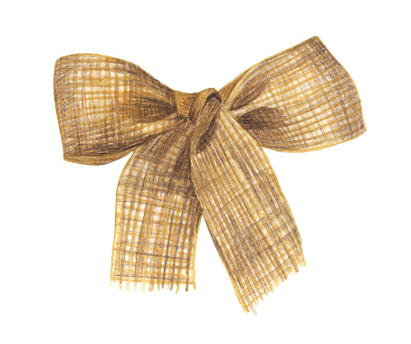 Burlap Bow And Ribbon Isolated On White Background Watercolor Hand