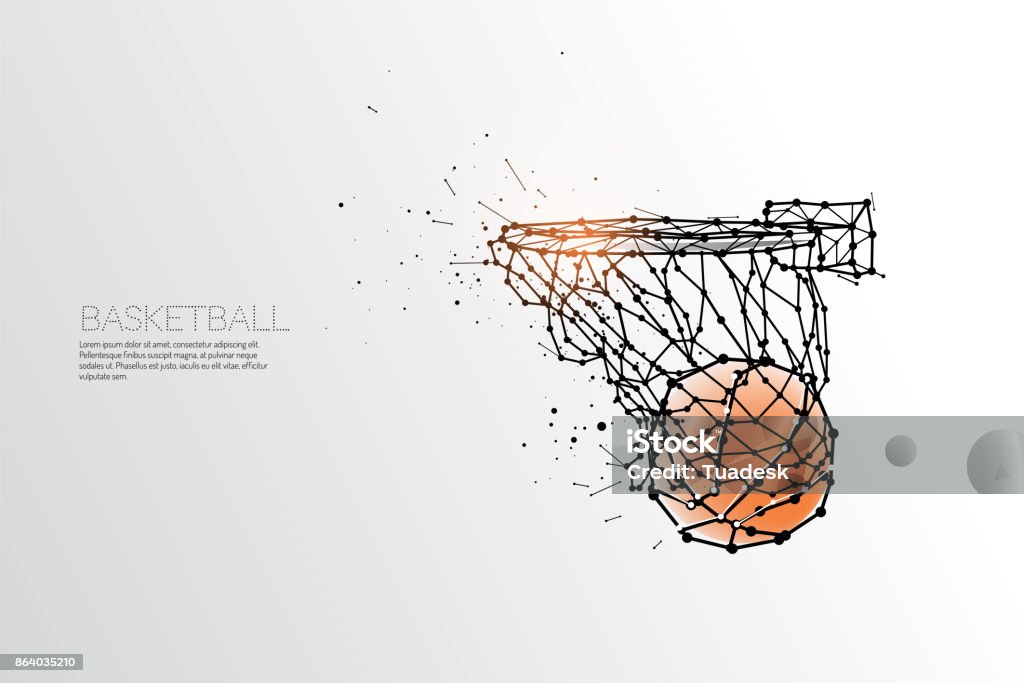 line and dot of basketball shooting. The particles, geometric art, line and dot of basketball shooting. Basketball - Sport stock vector