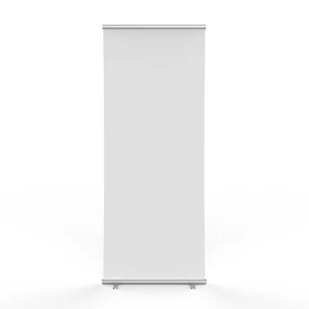 3d rendering empty roll up banner on white background