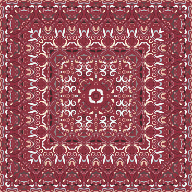 illustrations, cliparts, dessins animés et icônes de mouchoir de couleur rouge - russian culture scarf textile shawl