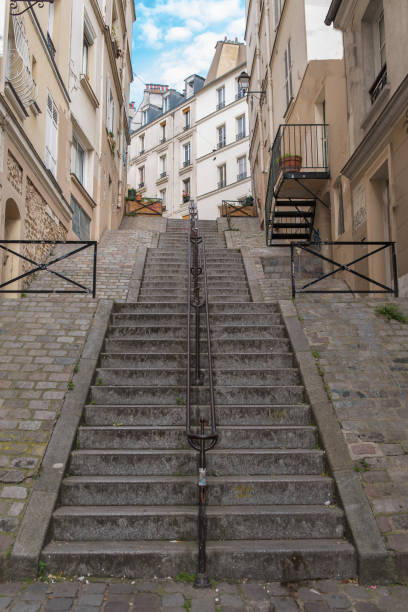 Typical alley in Montmartre, the most romantic staircases in Paris
