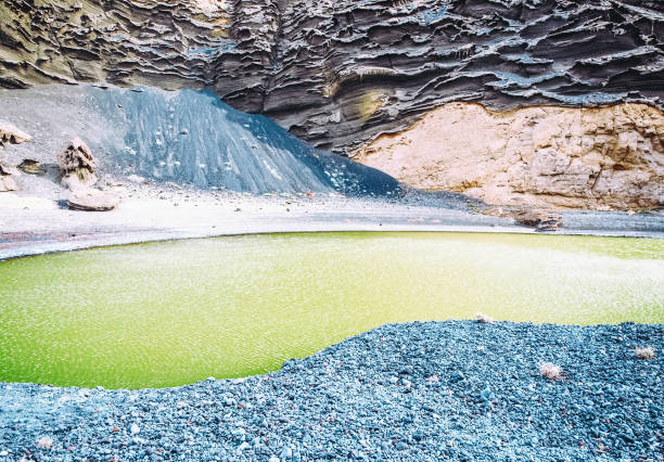 ラグナ ・ ベルデ、ランサローテ島の緑湖。 - lanzarote canary islands volcano green ストックフォトと画像