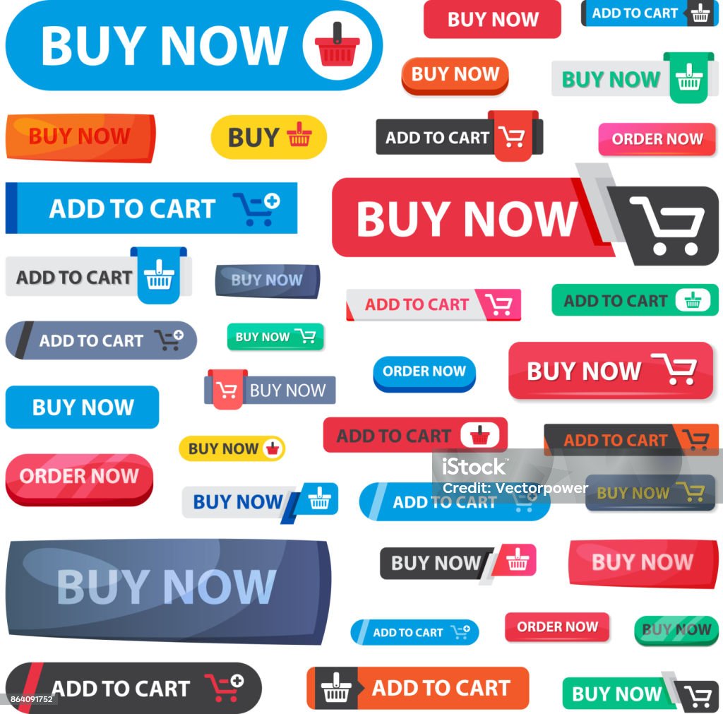 Boutique en ligne vente vecteur web shopping boutons isolé sur fond blanc - clipart vectoriel de Achats en ligne libre de droits