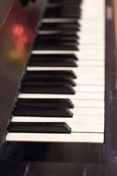 istock Piano keys side view with shallow depth of field . 864092156