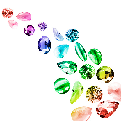 Group of colorful gemstones isolated over white