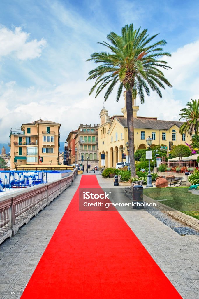 Rapallo Red Carpet Day in Rapallo, Italy. The red capet, the longest in the World, runs from Portofino to Rapallo, Liguria, Italy and is an occasion for festivites. Red Carpet Event Stock Photo
