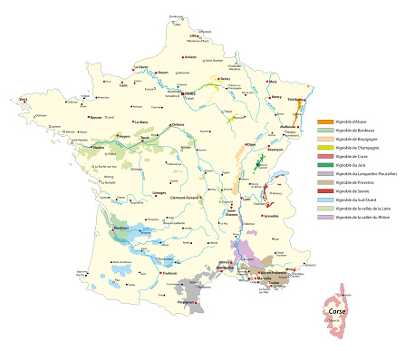 wine-growing areas vector map in France