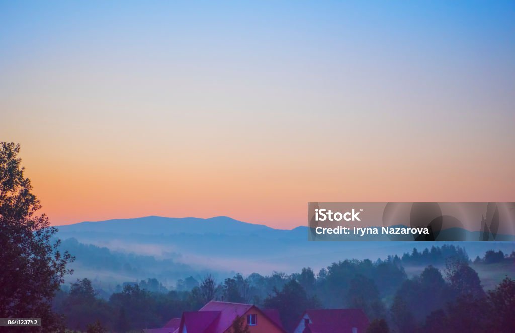 Scenic view of sunrise mountains at Carpathian, Ukraine. The landscape of mountain which including of copy-space for texting. Autumn Stock Photo