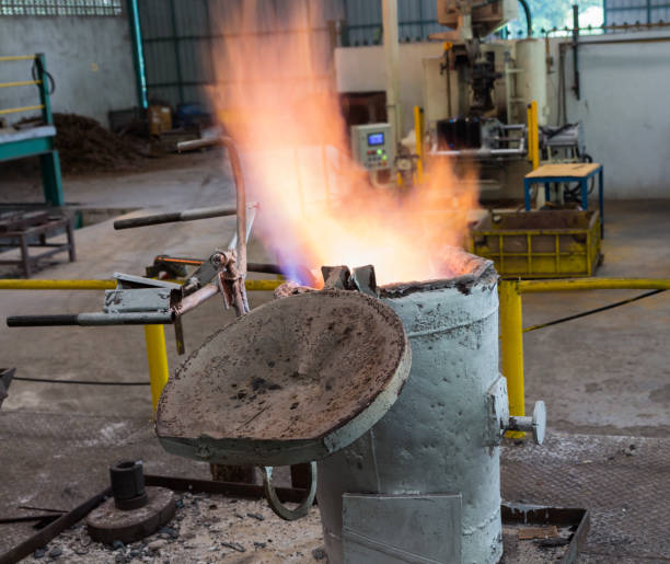 istock Flame of gas preheating ladle 864149054
