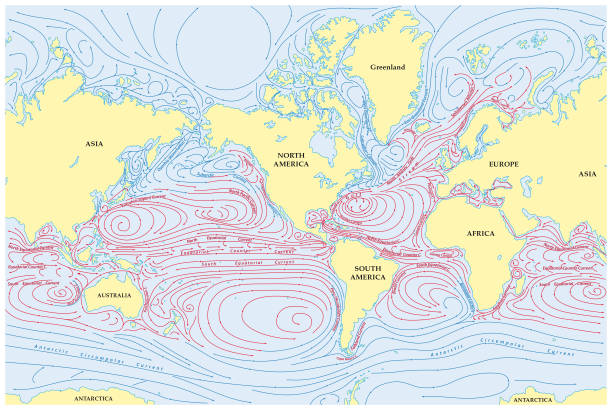 World map of all sea currents Vector world map of all sea currents atlantic ocean stock illustrations