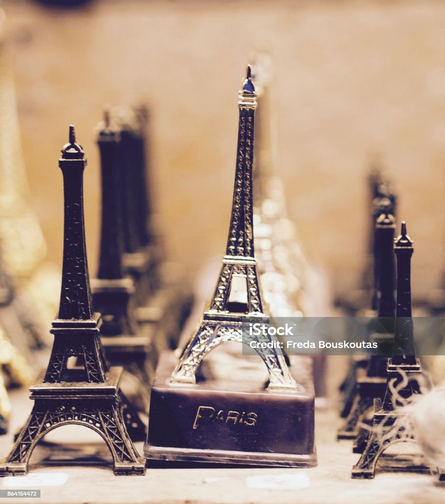 Paris Souvenirs Mini Eiffel Tower Souvenirs in Paris Capital Cities Stock Photo