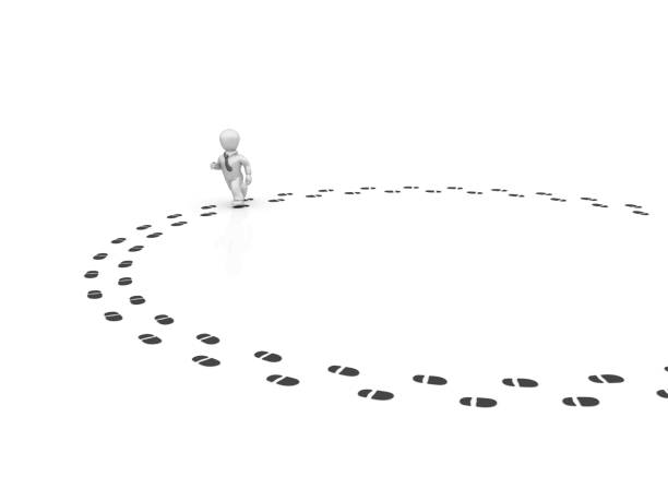istock Business Person Running with Footprints - 3D Rendering 864154988