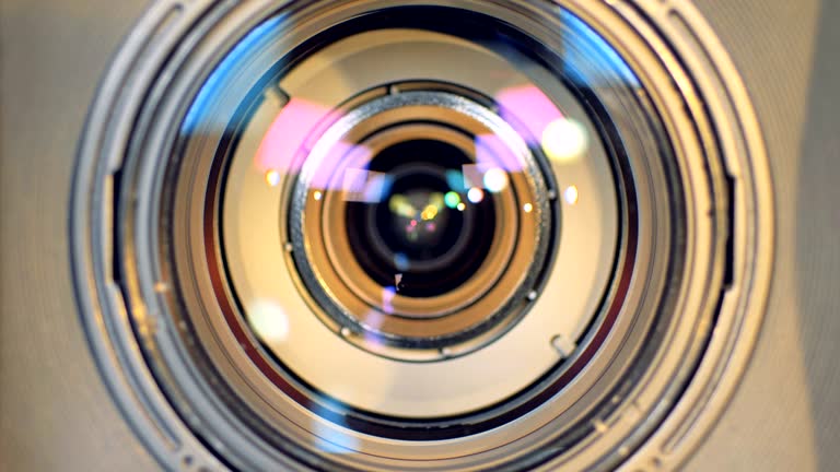 A macro view of a working camera lens.