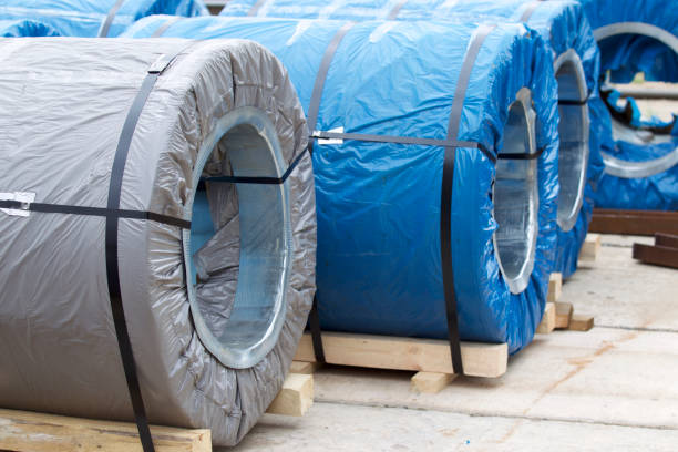istock Rolls of cold-rolled galvanized steel with polymer coating 864161052