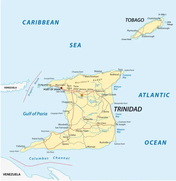 Vector illustration of trinidad and tobago road map