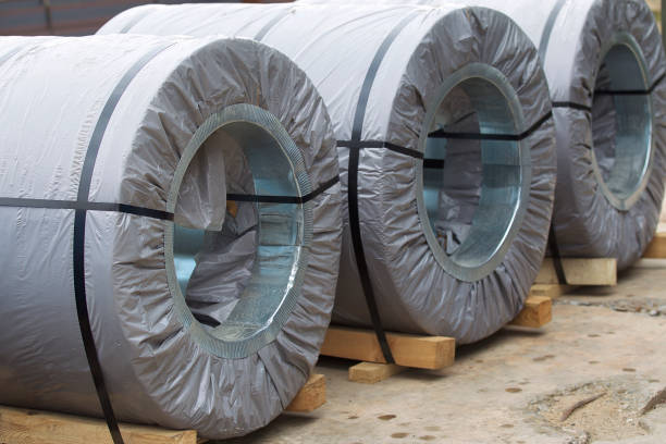 istock Rolls of cold-rolled galvanized steel with polymer coating 864162312